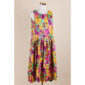 Sz M Vtg Penbrooke Lane Colorful Floral Sleeveless A-Line Midi Dress NWT